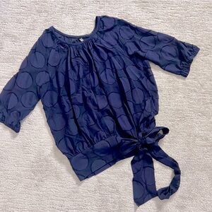 Tracy Reese Silk Navy Polka Dot Drop Waist Blouse